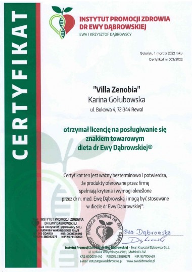 Zaproszenie na post warzywno-owocowy wg dr Ewy Dąbrowskiej do certyfikowanego ośrodka „Zenobia” w Rewalu.
